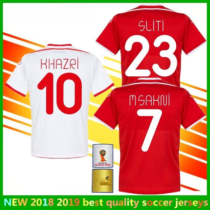 2021 World Cup Tunisia Socce Jerseys 2018 National Football Team Home Red Away White Msakni #7 