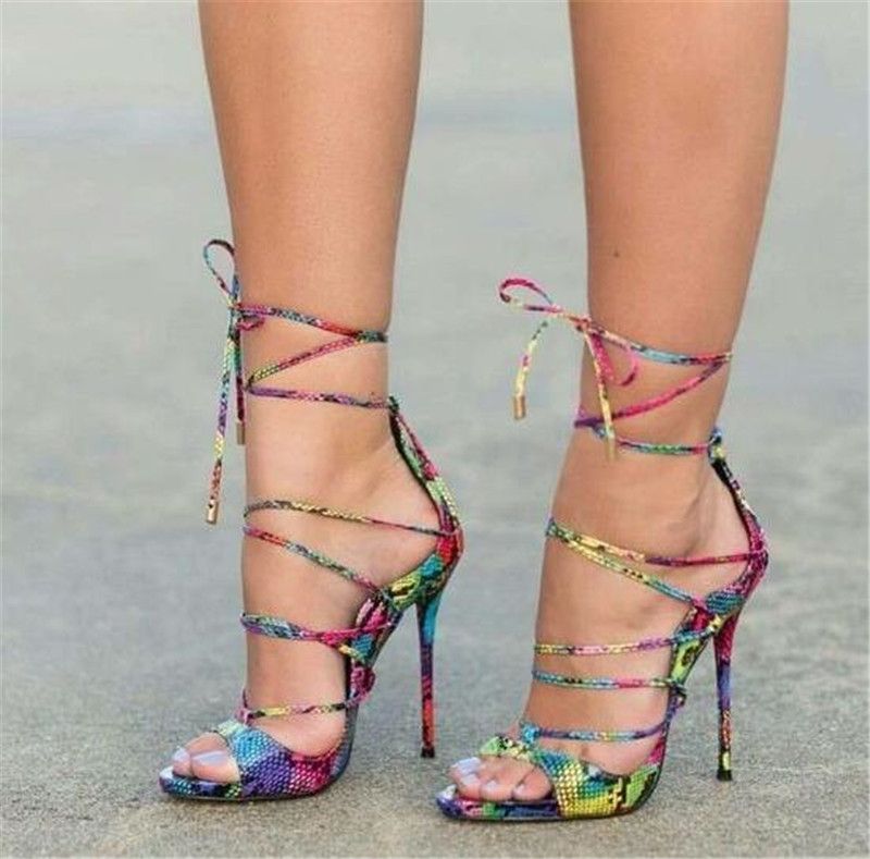 rainbow strappy heels