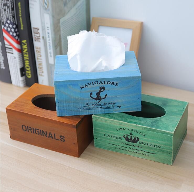 Retro Style Tissue Box Cover Wooden Black Napkin Dispenser Tissue Holder
