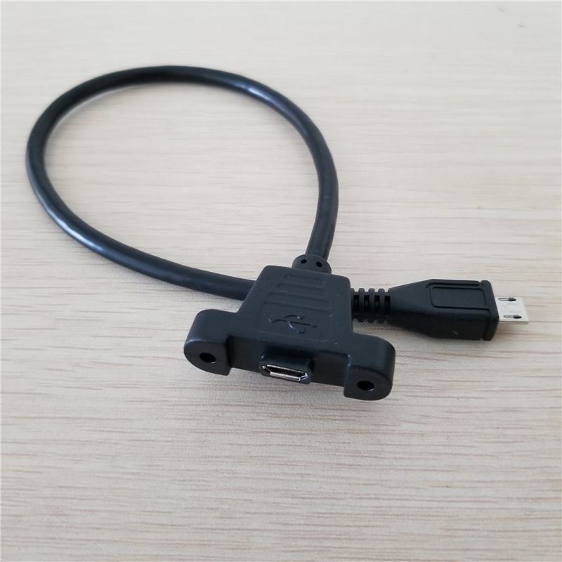 Screw Lock Panel Mount Micro USB 2.0 Type B Male To Female M/F