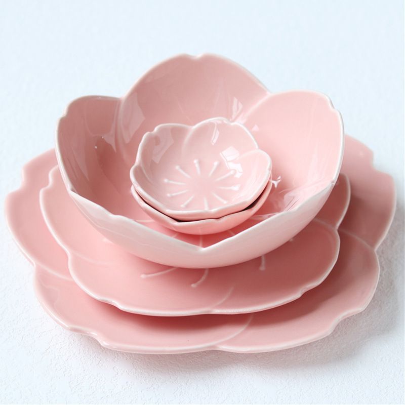 Pink Sakura Flower Petal Plate Dishes Fruit Tray Salad Bowl Snack Tray Food Plates Dinnerware