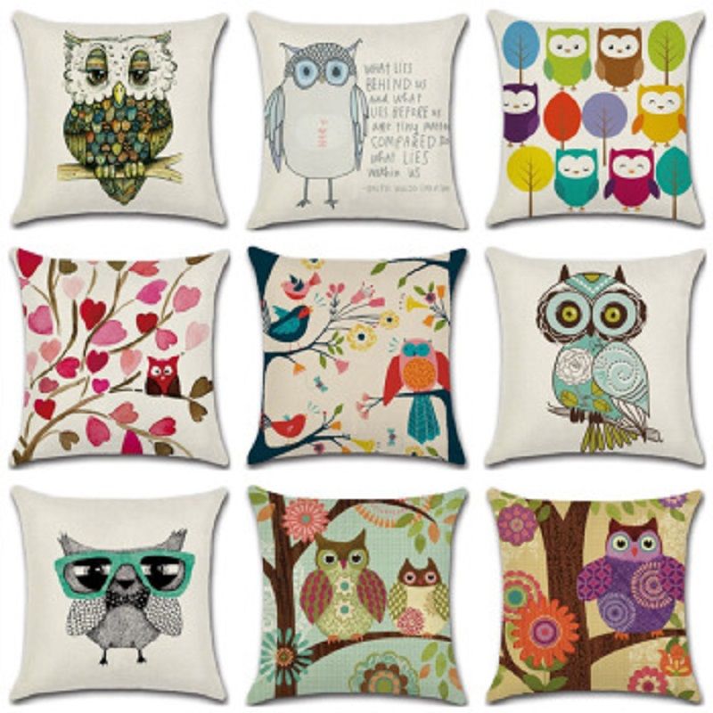 New Pillow Cover Hot Cotton Owl Series Pillowcase Cartoon Cute