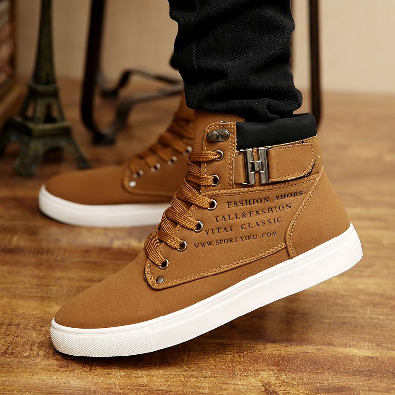 2018 Hombres calientes Botas Moda Calzado de invierno para hombre Calzado de cuero de otoño para hombre Nuevo Alto Top Lienzo zapatos casuales Hombres zapatillas de deporte