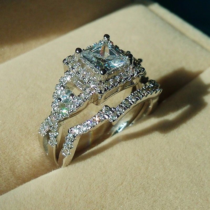 para mujer anillo vintage compromiso de boda anillos de mujeres conjunto de