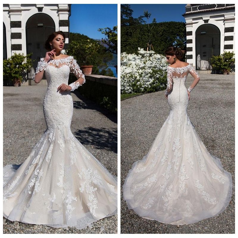 slim wedding dress with train