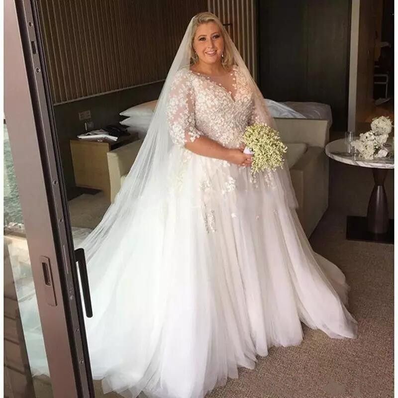 half sleeve plus size wedding dresses