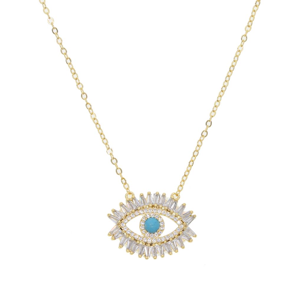 Silver evil eye necklace Gold cubic zircon evil eye necklace,Hamasa CZ necklace