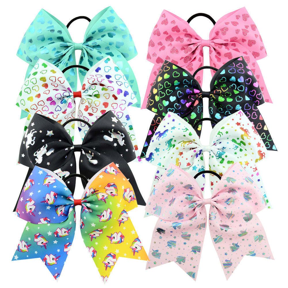 Unicorn Printed Girls Baby Bow Hair Ties Elastic Bands Kids