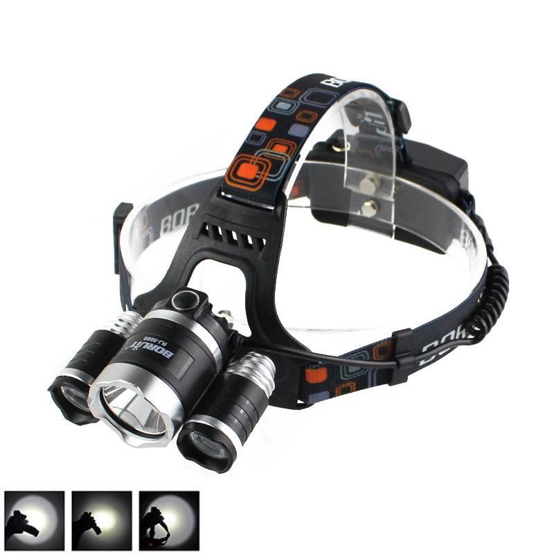 BORUiT 3X XM-L L2 LED Fishing Head Torch Headlamp Work Lamp Tactical Flashlight