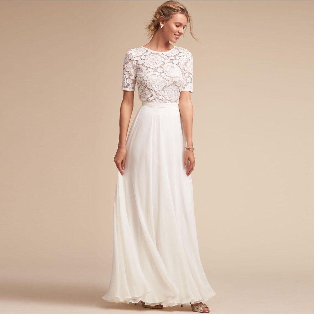 vestido longo branco de renda simples