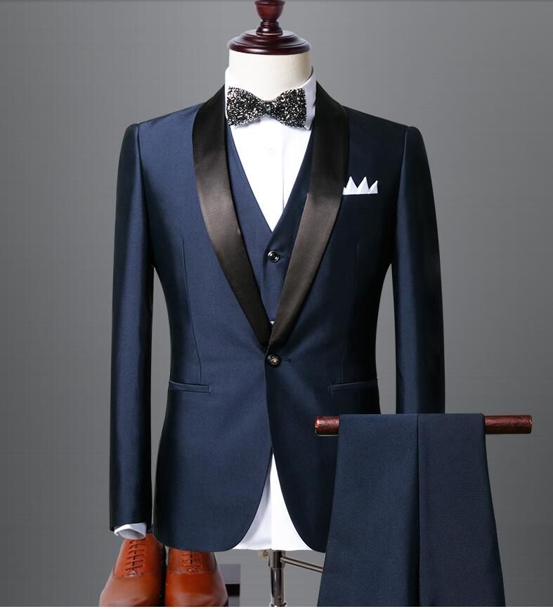 Acquistare Smoking Di Alta Qualità Blu Navy E Nero Sposo Groomsmen Best Man  Abiti Da Sposa Uomo Bridegroom Giacca + Pantaloni + Vest + Bowie Abiti Su  Misura Economico | Consegna Veloce
