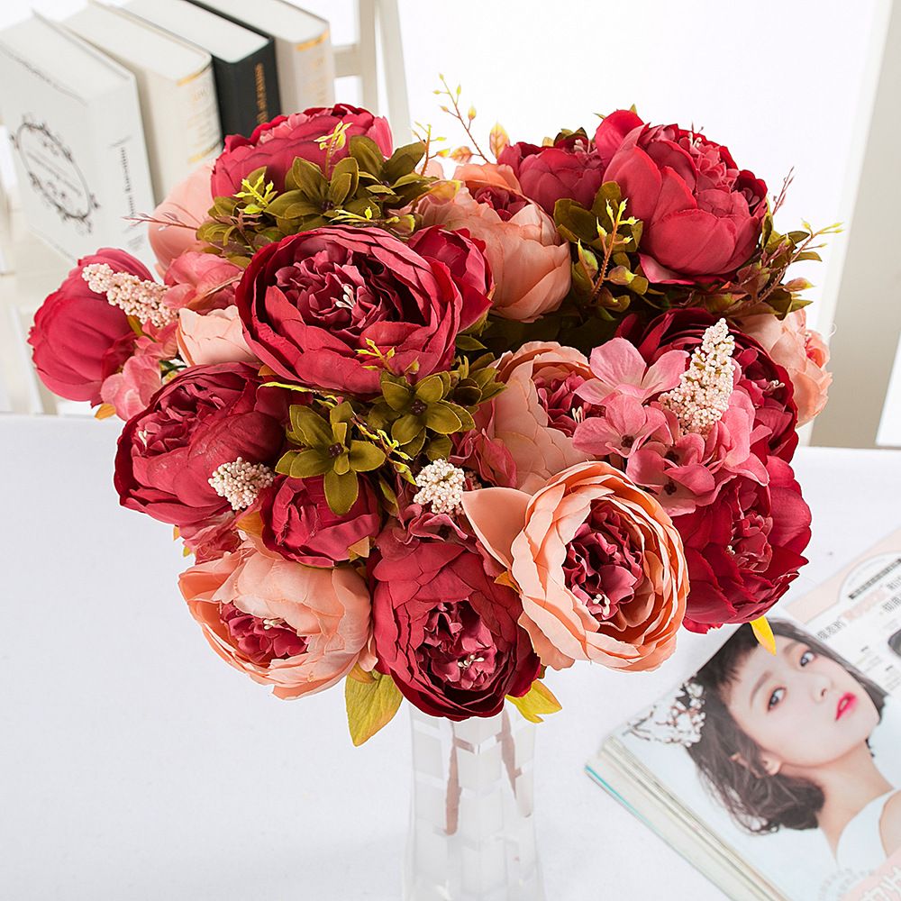 8 Tête Bouquet Fleur Artificielle Pivoine Soie Plante Décoration Mariage Maison