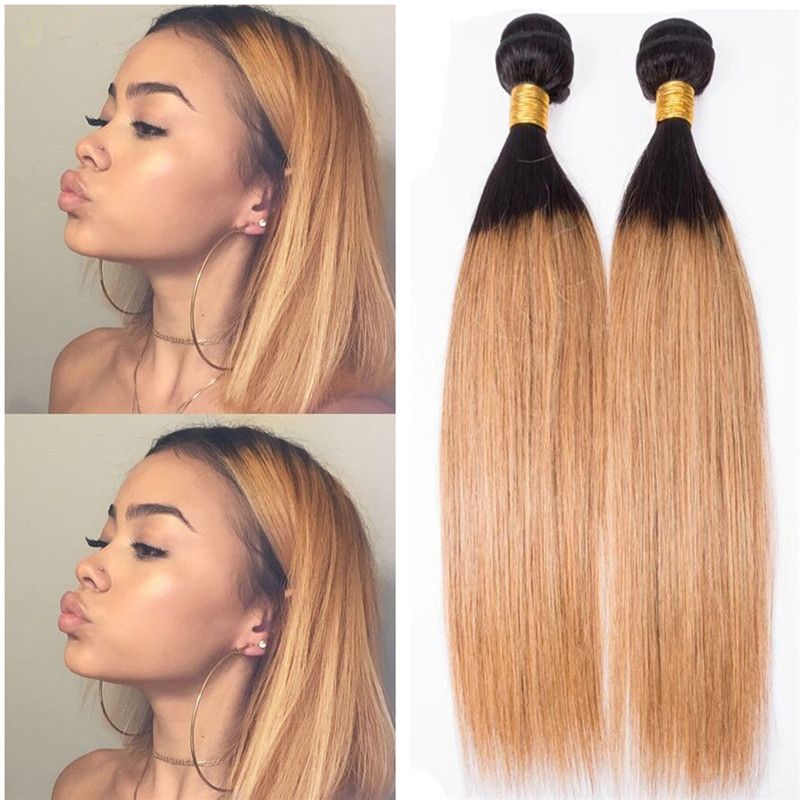 2019 Dark Roots Honey Blonde Hair 3bundles Brazilian Virgin Hair