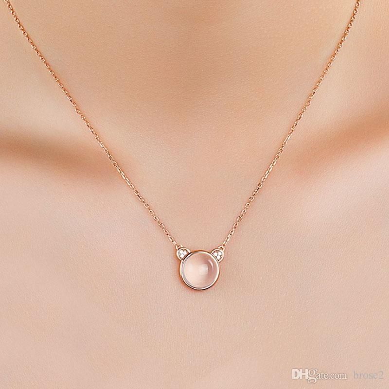 Female Jewelry Fashion Rose Gold Heart Necklace Pendant Hibiscus Stone Crystal