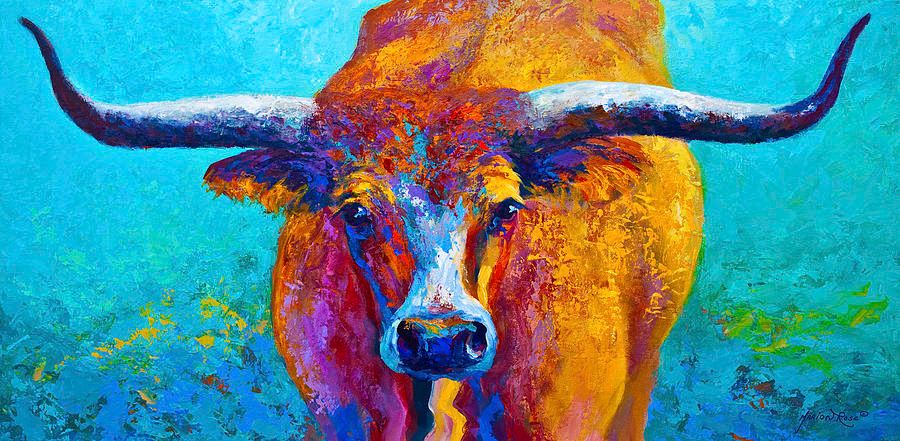 2019 Y J Art Giclee Animal Wide Spread Texas Longhorn Oil Painting