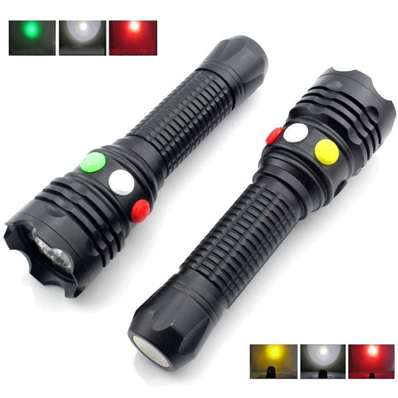 Q5 LED Flashlight Torch 3 Color Red White Yellow Emergency Railway Signal Light 