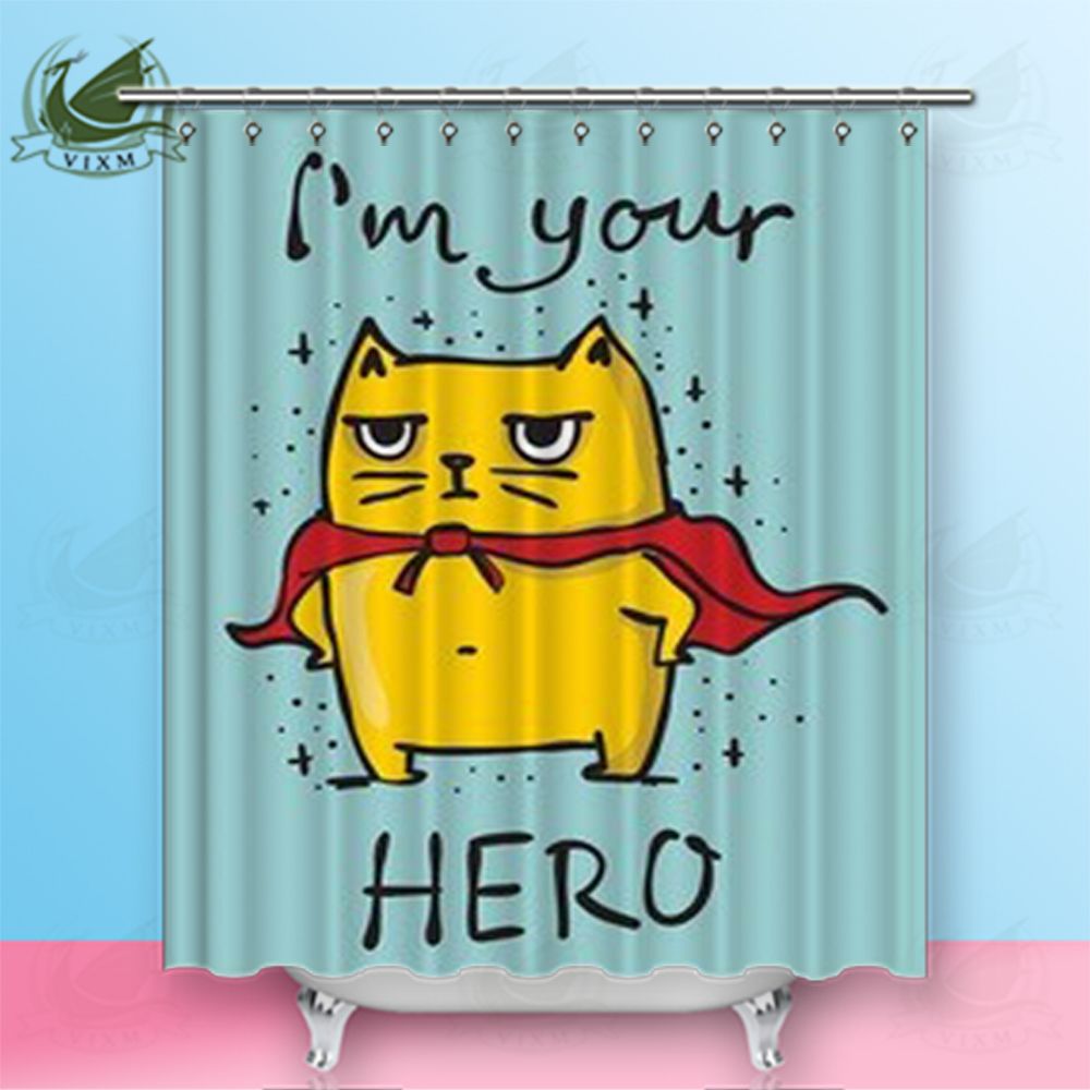 2019 Vixm Home Superhero Cartoon Cat Fabric Shower Curtain Nine