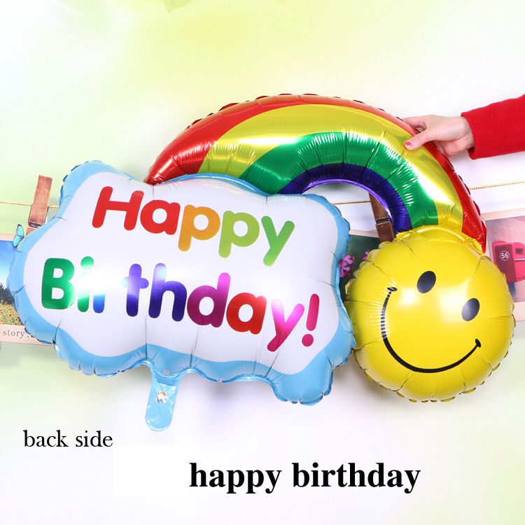 Atacado-grande tamanho sorriso rosto arco-íris globos duplo lado folha balões feliz aniversário decoração de Atacado-grande tamanho sorriso rosto arco-íris globos duplo lado folha balões feliz aniversário decoração de