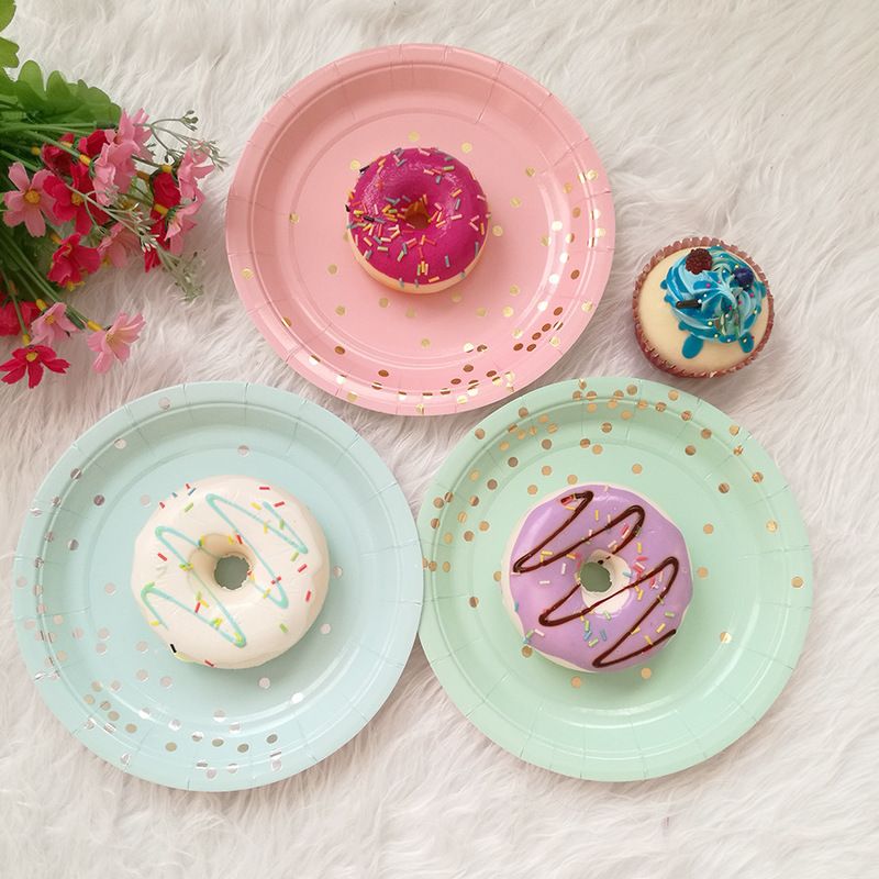 pink and green paper plates