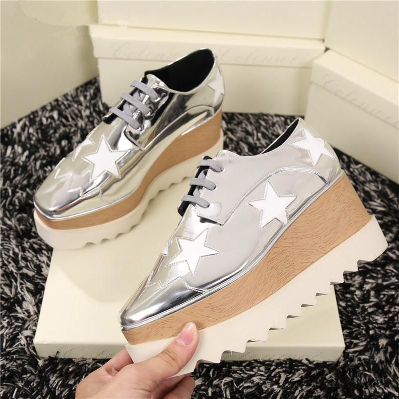 Wedding Party Lady Star Platform Shoes High Wedge Platform Single