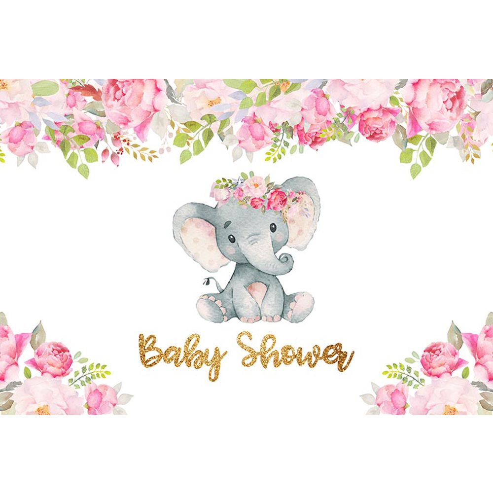 Newborn Baby Shower Elephant Girl Backdrop Printed Pink Flowers Green  Leaves Customized Birthday Party Photo Booth Background