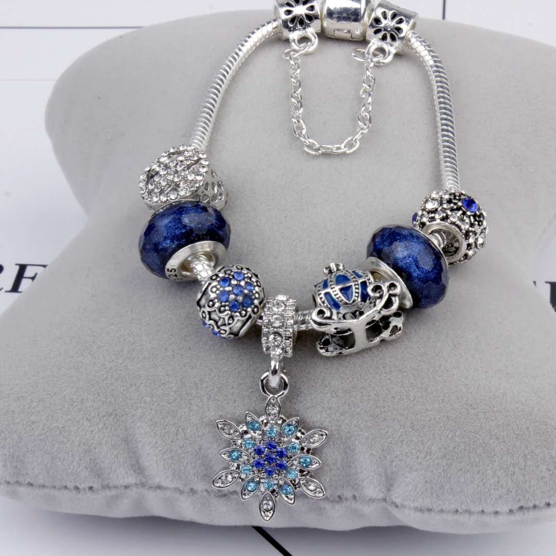Blue Crystal Snowflake Charm - Pandora Compatible Beads & Charms