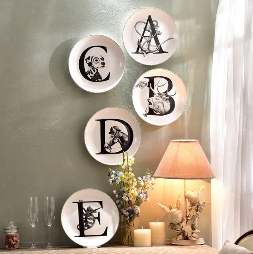 2020 Creative Ceramic Wall Animal Letters Plate Decorative Wall