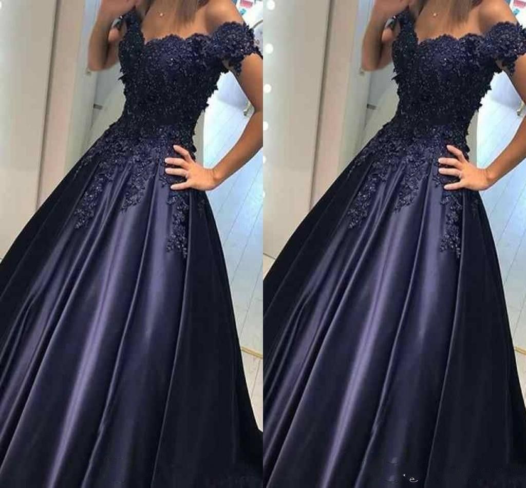 navy blue prom gown