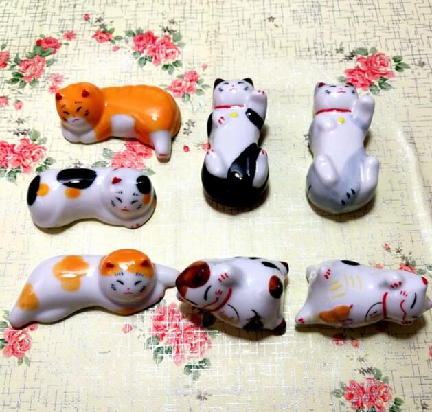 Yueser 12 Pezzi Poggia Bacchette in Ceramica per Gatti,Poggia Bacchette per Gatti in Ceramica Giapponese Animale Squisito Supporto per Gatti Carino Decorazione del Ristorante Casa