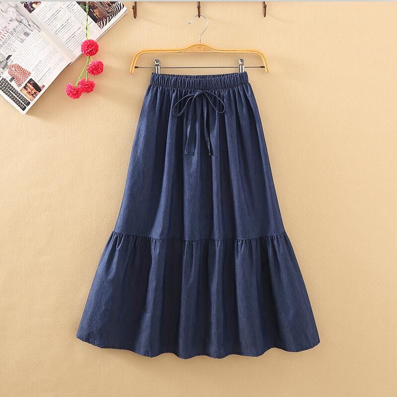 2018 mujeres verano nueva moda caída de mezclilla falda dulce niña casual cintura elástica volantes arco falda más tamaño faldas M-7XL