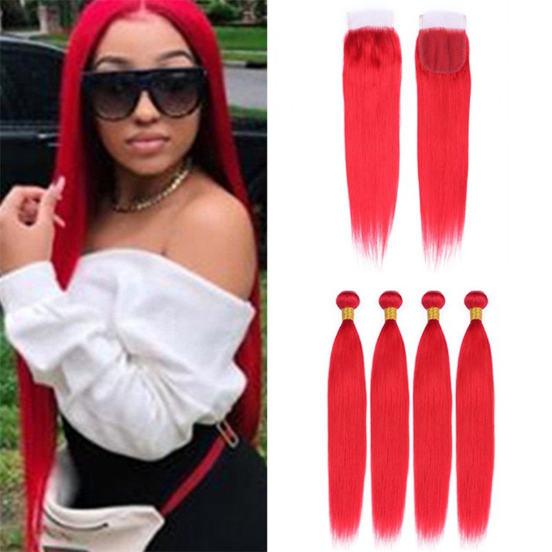 2020 Bright Red Virgin Peruvian Human Hair Weave 4 Bundles Deals