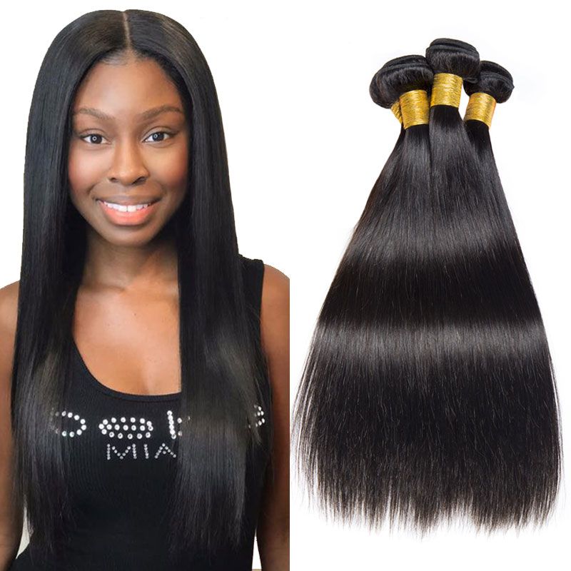 Straight Human Hair Bundles 12 14 16 Inches Natural Black