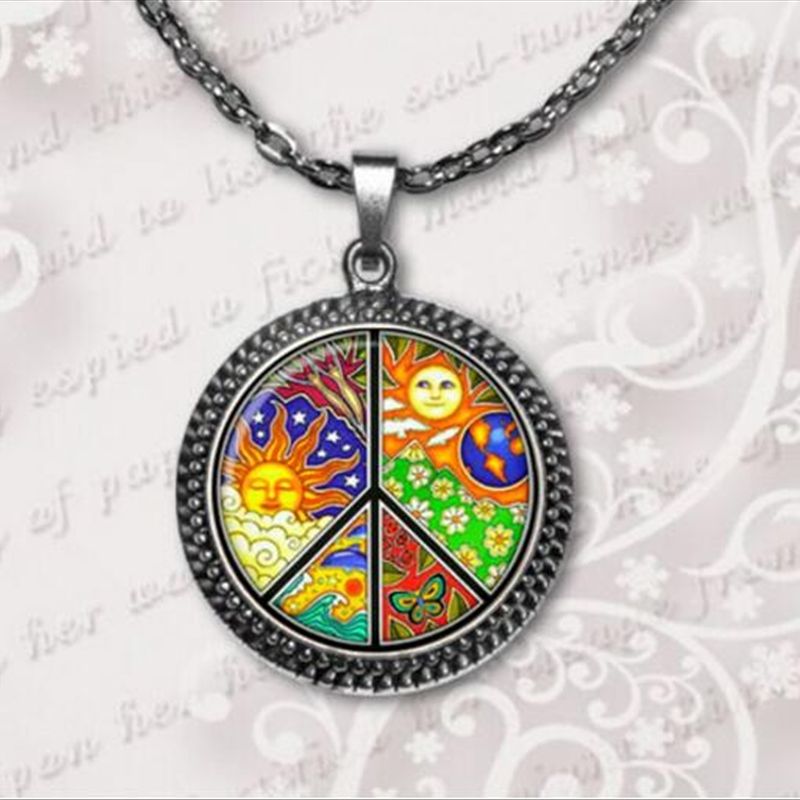 Moda Venta caliente Hippie Collar Signo Paz Colgante Hippie Joyería Joyería Cabochon Collar Arte Regalo