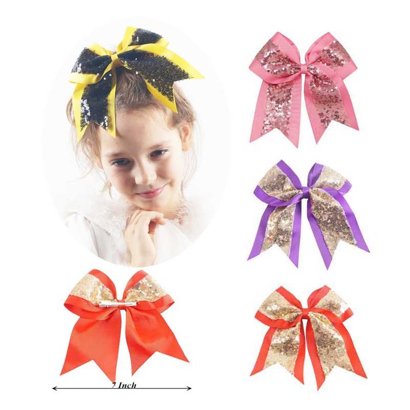2019 7 Inch Big Sequin Cheer Bows Handmade Bling Girl S