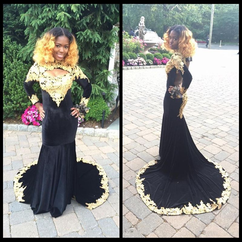 black and gold lace prom dress