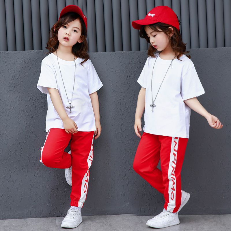 2020 Girls Sport Suits White Solid T Shirt With Short Sleeve And
