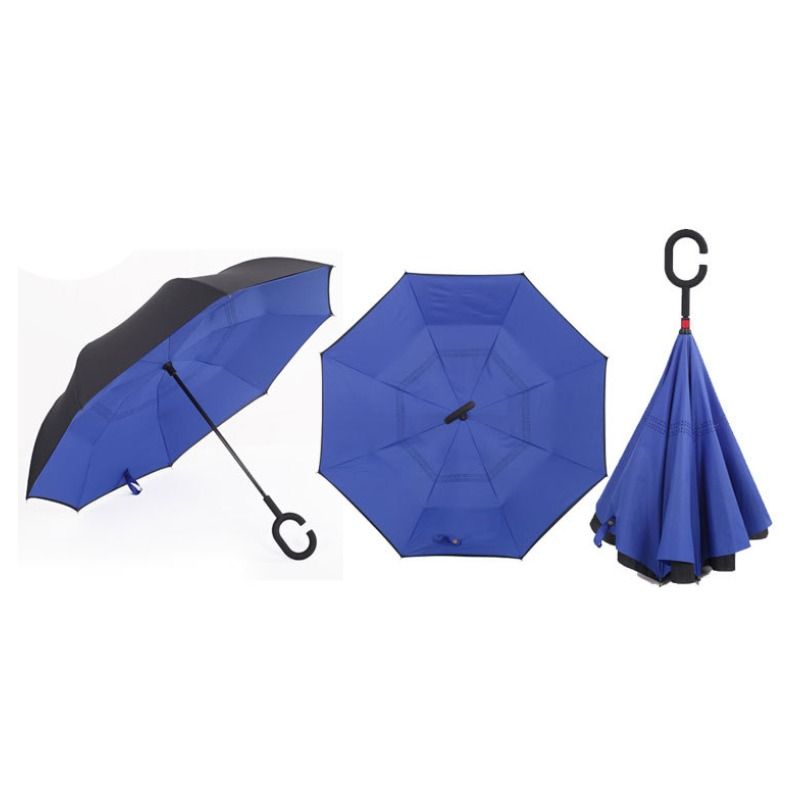 CarShield Double Layer Inverted Folding Umbrella Windproof, Self Standing, C Hook Hands Free