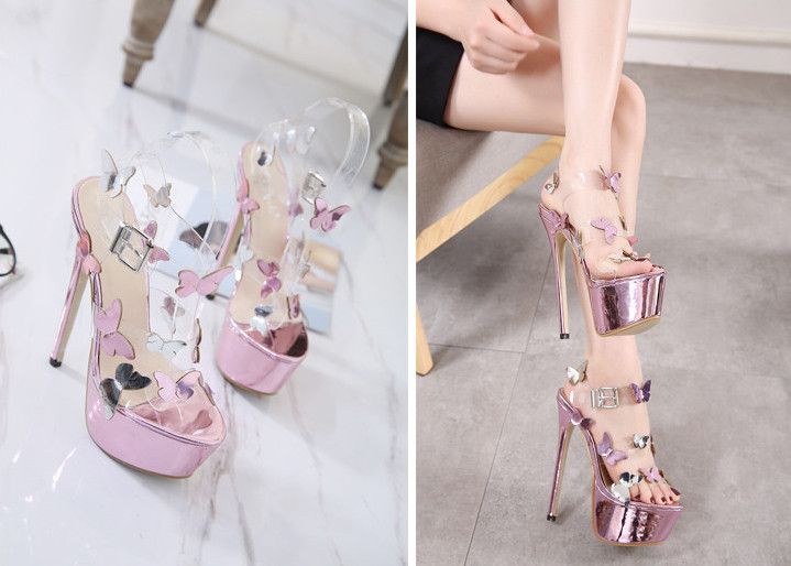 purple butterfly lace up heels