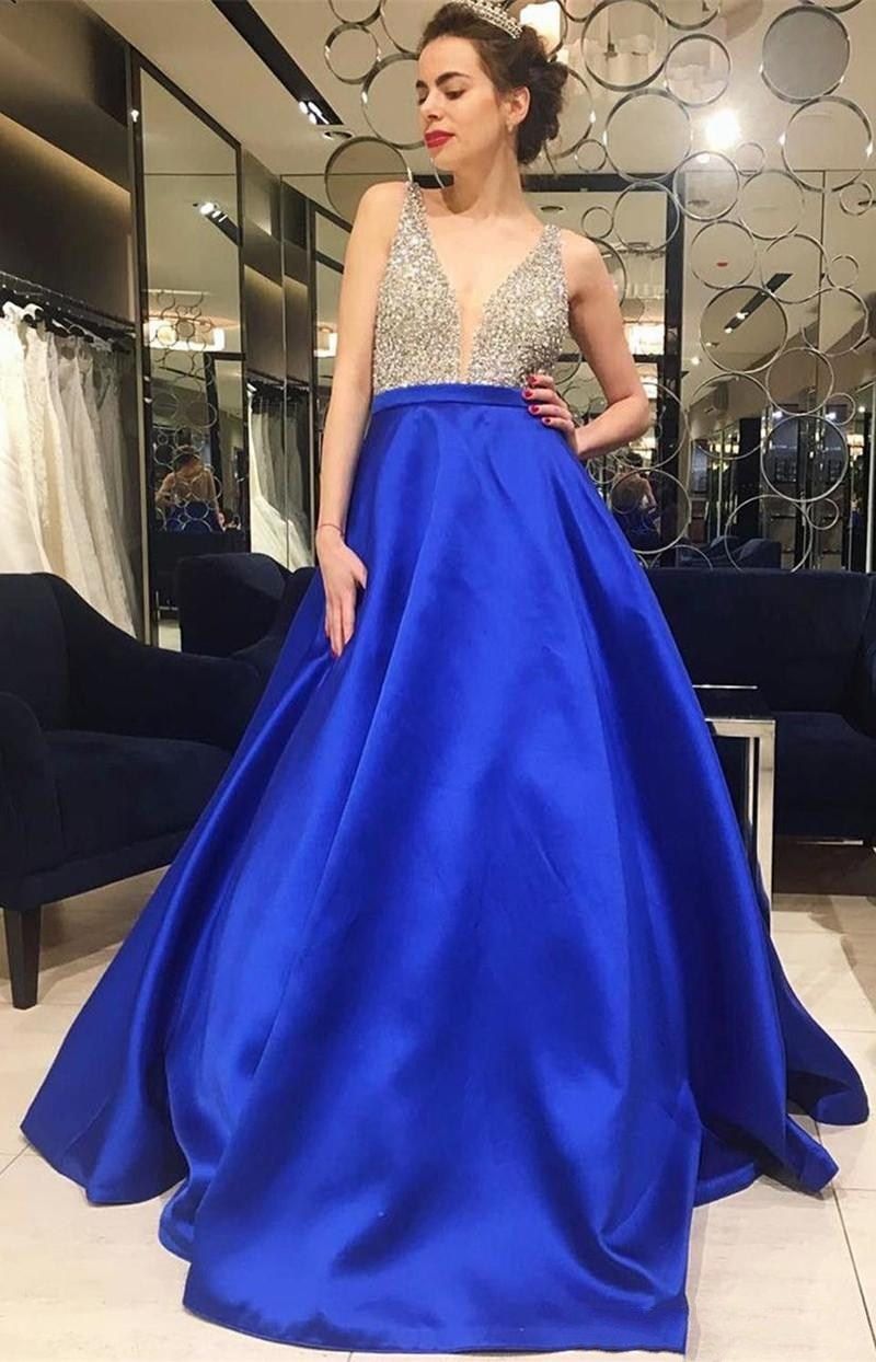 Revocación Pence invadir Sparkly con cuentas vestidos largos de baile 2018 Royal Blue A con líneas  vestidos con lentejuelas