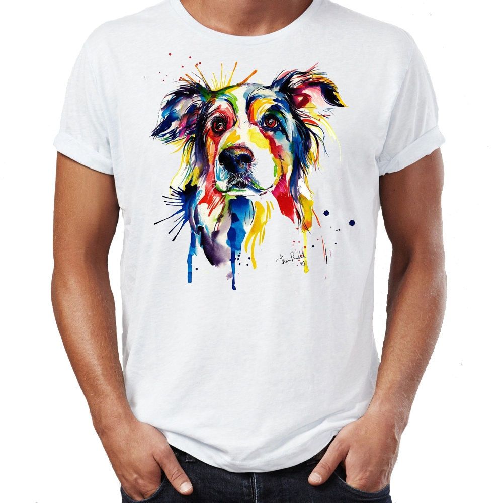 Camisetas Estampadas En Línea O Cuello Manga Corta Border Collie Color De Agua Para Hombre Para Hombre Camisetas Hombre De 22,9 € | DHgate