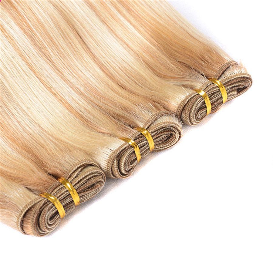 27 613 Blonde Virgin Hair Piano Color Human Hair Weaves Silk Straight 27  mix 613 Hair Bundles 3Pcs/Lot No Tangle and Shed