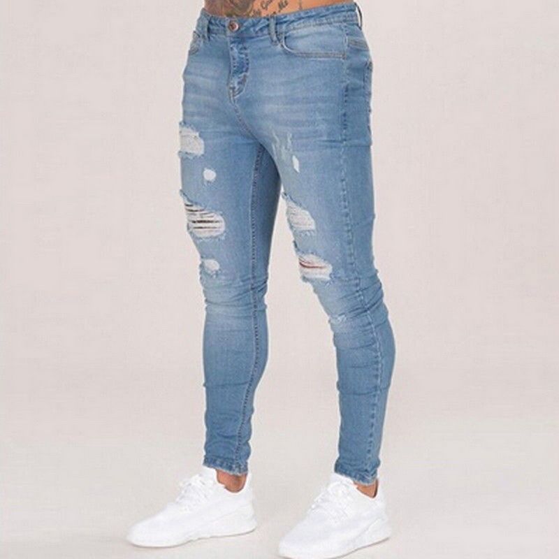 Compra Puimentiua 2018 Hombres Moda Pantalones Vaqueros Rasgados Pantalones  Lápiz Ropa Para Hombre Denim Azul Negro Jeans Ajustados Pantalones Para  Hombres 3XL Barato | Entrega Rápida Y Calidad | Es.Dhgate