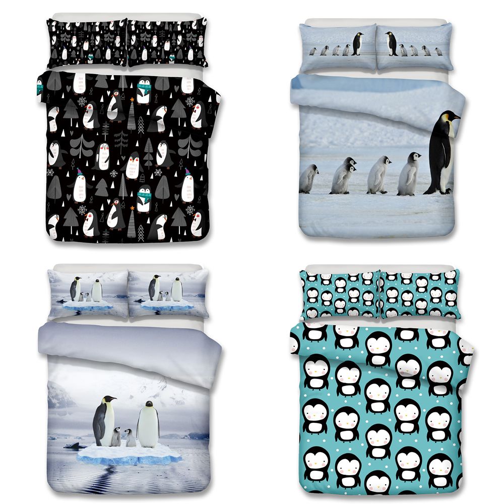 Penguin And Frog Pattern Bedding Set Twin Full Queen King Size