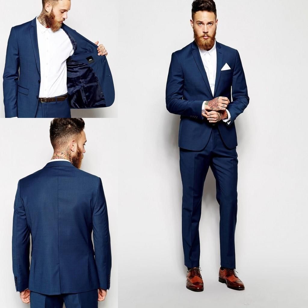 Compra 2018 Nuevos Trajes Azul Marino Para Hombres Padrinos De Boda Slim  Fit Trajes Mejor Traje De Hombre Boda / Trajes De Hombre Novio Novio  Chaqueta + Pantalón Barato | Entrega Rápida