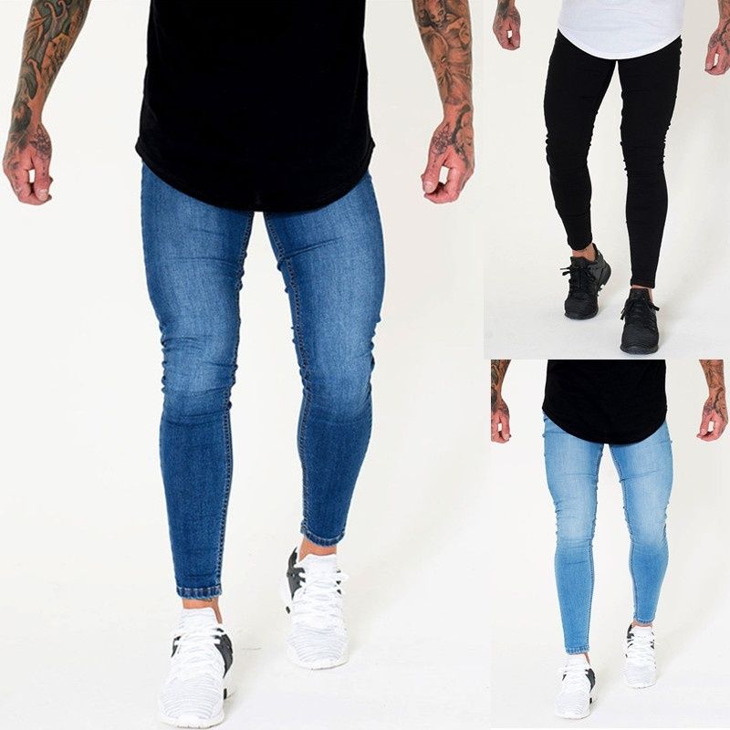 Jeans ajustados de la moda de hombres Jeans ajustados de algodón ocasionales de mezclilla
