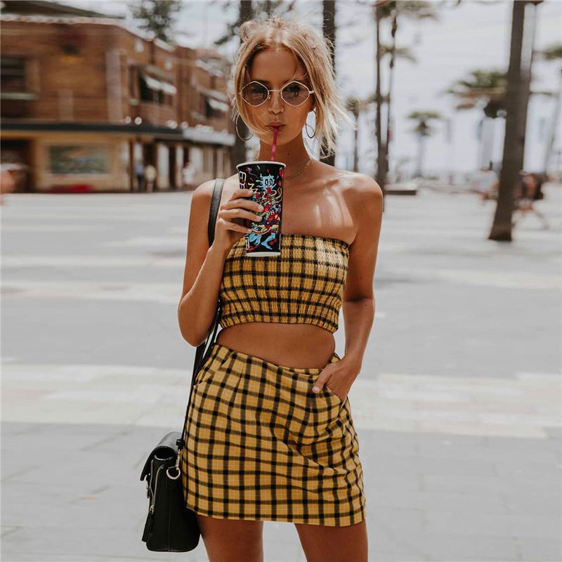 yellow and black plaid dress