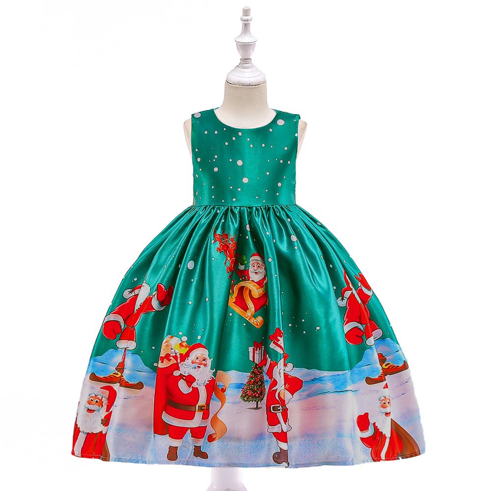 Papá Noel imprimió el vestido de niña Vestidos de niña de moda princesa