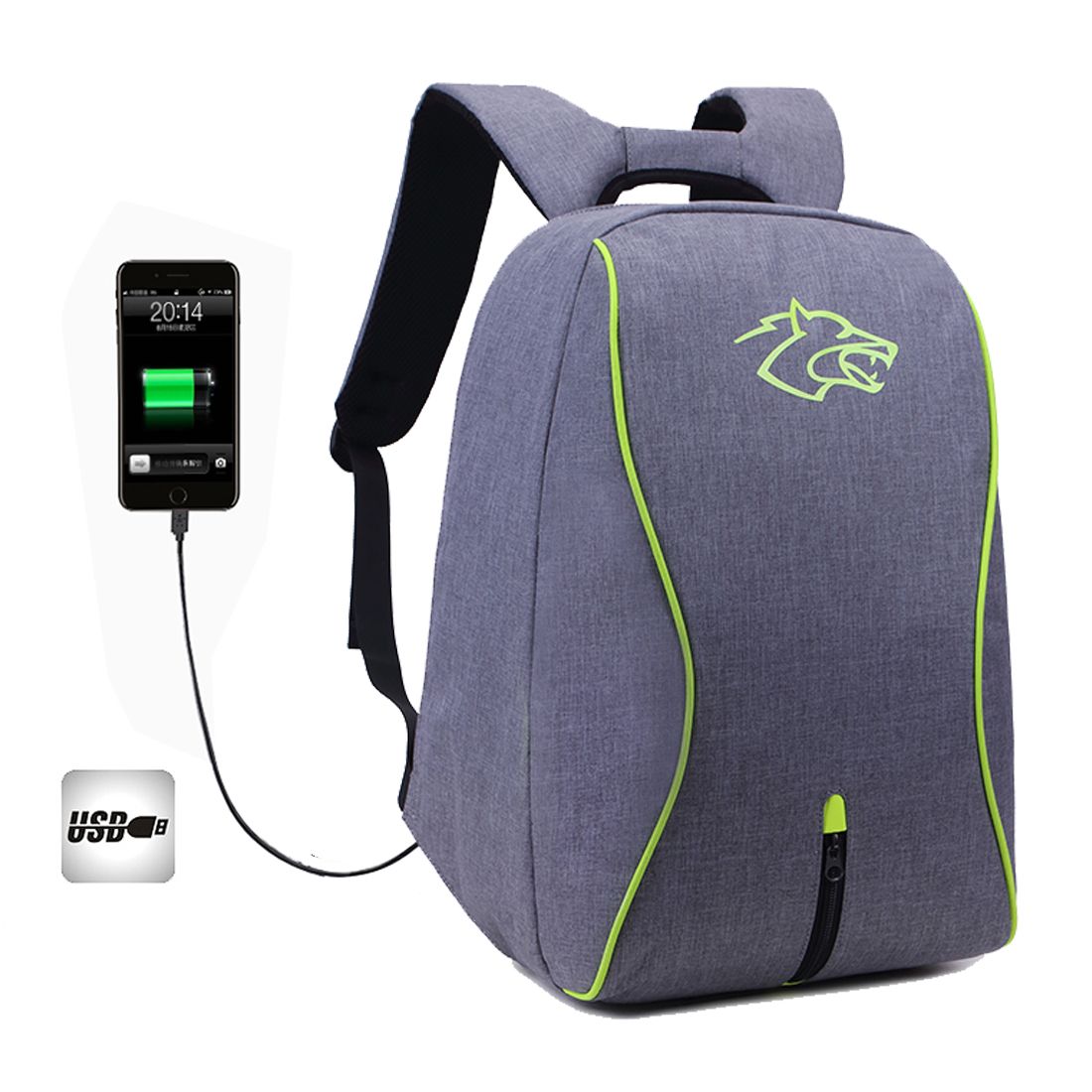 Zaino per laptop da viaggio per esterni con porta USB impermeabile anti-furto Borsa a tracolla grande zaino da giorno per studenti