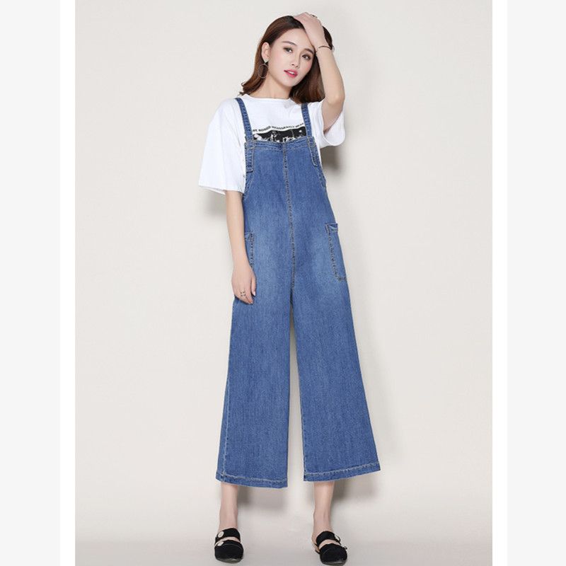 wide leg denim romper