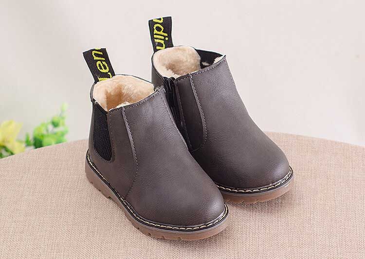 Weiyun Winter Warm Children Kid Girls Boys Solid Leather Snow Martin Short Boots Shoes